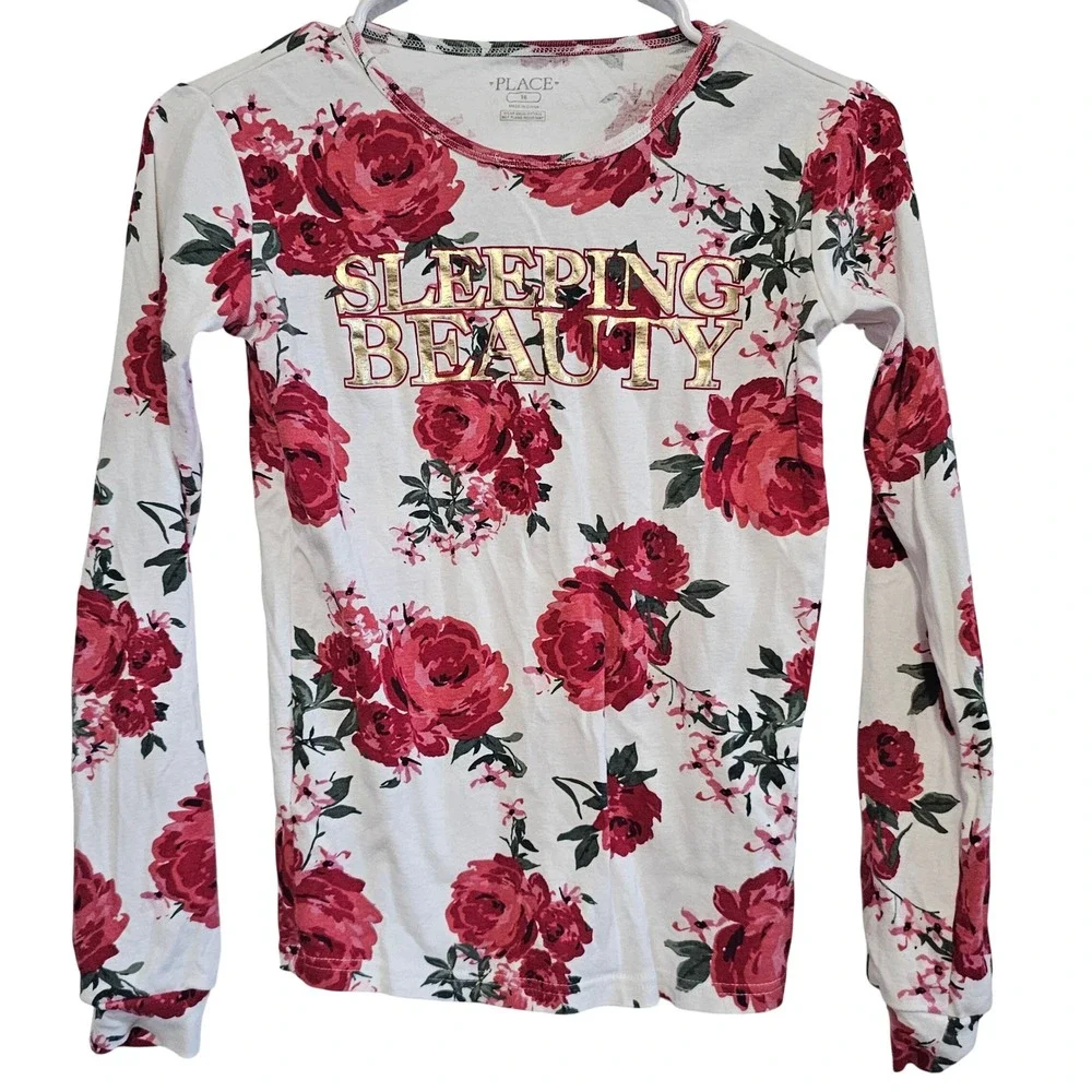 The Childrens Place Sleeping Beauty Rose Floral  Top Red White‎ Gold Size 16